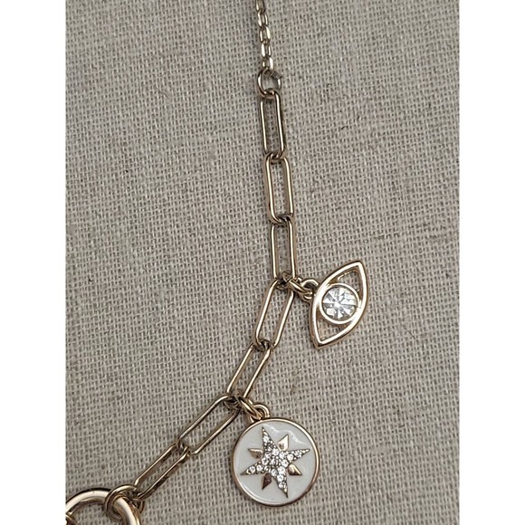 EXPRESS Charm Pearl Crescent Moon Compass Rose Yellow Gold Tone Necklace - Picture 4 of 6